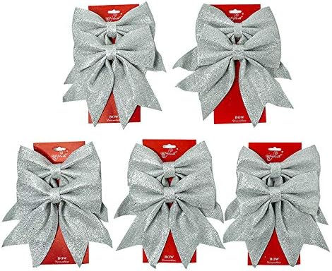 wlflash 10 Pcs Glitter Sponge Christmas Tree Bow for Xmas Ornaments Wreath Decor (9.8"x8.3", Silver)