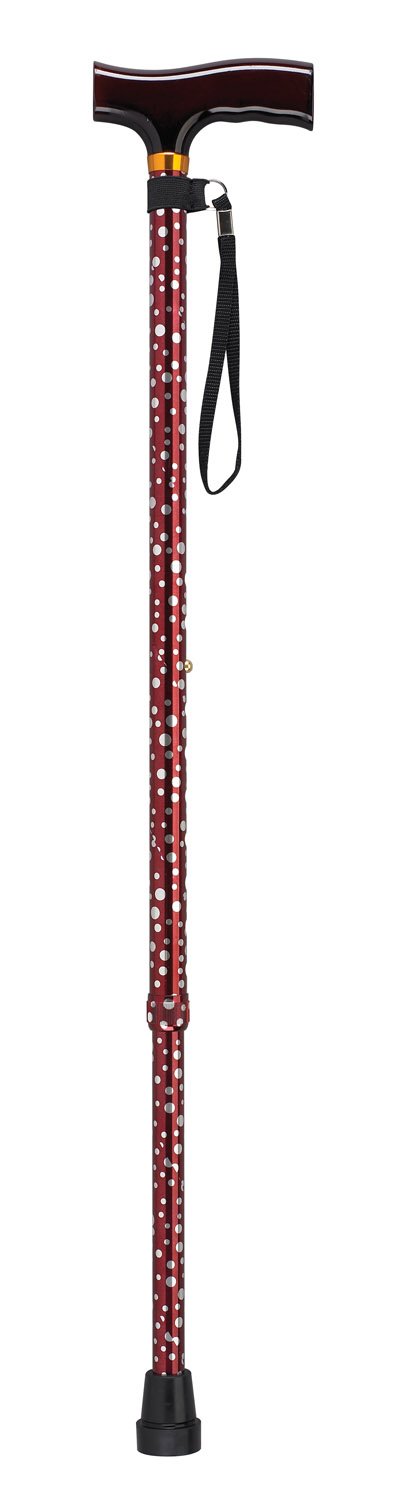 Drive Devilbiss T-Handled Walking Stick in White Dot Pattern with Wooden Handle