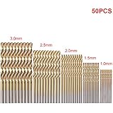 50Pcs High Speed Steel Twist Drill Bit Set Micro Precision 1/1.5/2/2.5/3mm 5Sizes Titanium Coated Split Point Boring Bit Tools for Wood Plastic Aluminum Copper Steel by JelBo