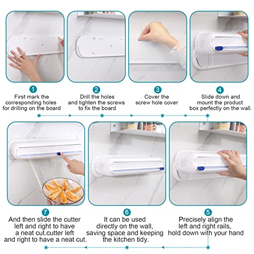 Levvohd Wall Mount Plastic Wrap Dispenser with Cutter, Large Compatible 12 X 750 Ft Cling Film