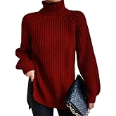 Women's Turtleneck Sweater Ribbed Long Sleeve Slit Hem Pullover Knit Tops Fall Winter Outfit 2025