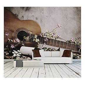 Still Life Wine Bottle with Acoustic Guitar - Removable Wall Mural | Self-Adhesive Large Wallpaper - 66x96 inches