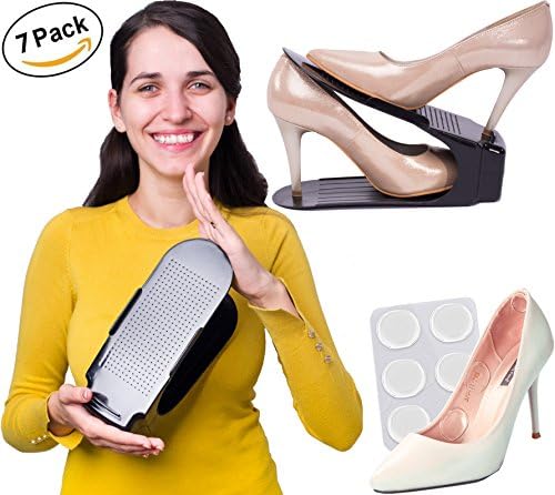 7 Rack Shoe Slots Organizer for Closet and 6 Silicone Pads – Premium Shoe Space Savers – Shoes Holders Suitable for High Heels, Tennis Shoes, Sneakers, Flats, Sandals, Kids Shoes, and More
