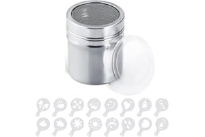 Jindizi 1 Pcs Stainless Steel Powder Shaker with Lid, 16 pcs Printing Molds Stencils, Powder Cans with Hole or Fine-Mesh for 