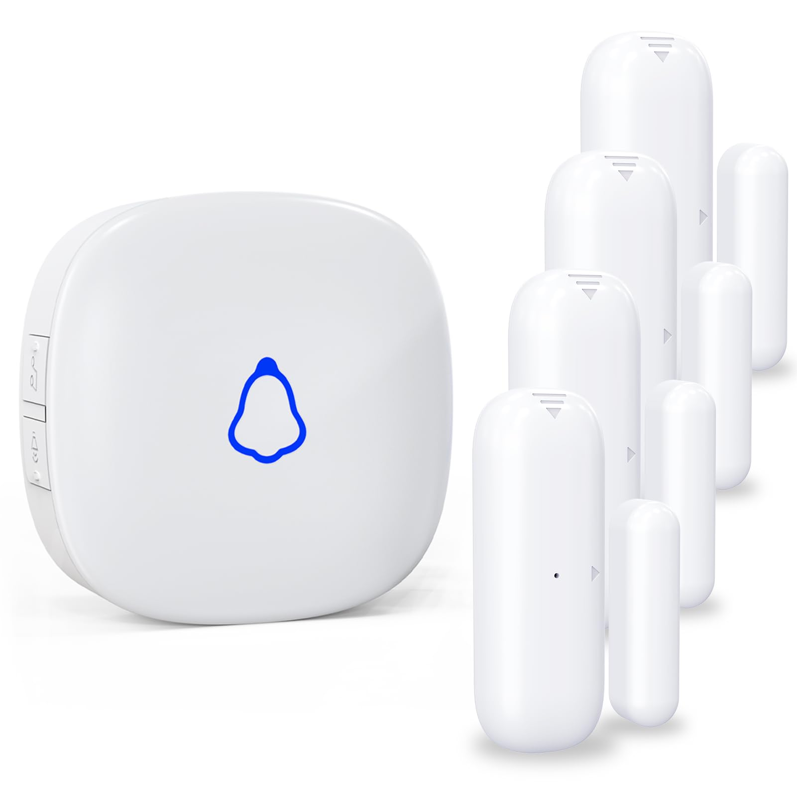 Photo 1 of Door Chime, Wireless Door Open Contact Sensor Alarm with 500 FT Range, 58 Chimes and 5 Volume Levels for Business/Store/Home/Office When Entering, 4 Transmitters + 1 Plug-in Receiver (White)