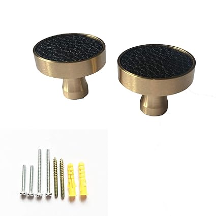 Unides 2 Pack Leather Texture Brass Cabinet Hardware Drawer Round