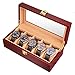 Homfa Wooden Watch Box 5 Slots Watch Display Storage Organizer Case Glass Top with Metal Lock, Cherry   