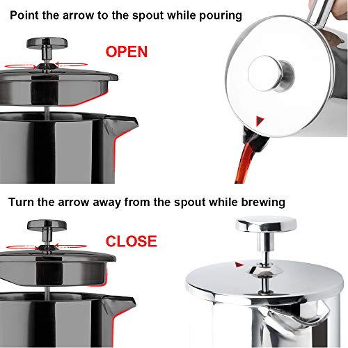 Secura French Press Coffee Maker, 304 Grade Stainless Steel Insulated Coffee Press with 2 Extra Screens, 17oz (0.5 Litre), Silver Secura French Press Coffee Maker, 304 Grade Stainless Steel Insulated Coffee Press with 2 Extra Screens, 17oz (0.5 Litre), Silver