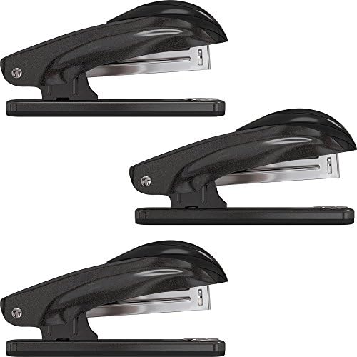 Desk Stapler Set (3 Pack) for Office, School and Home - Small, Compact, Effortless &amp; Ergonomic Metal Design - 20 Sheets Standard 24-26/6 Size - Black