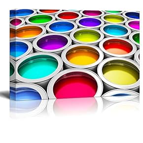 Abstract Creativity Concept Group of Tin Metal Cans with Color Paint Dye - Canvas Art Wall Art - 12" x 18"