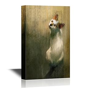 Cats Canvas Wall Art - Portrait of a White Cat - Gallery Wrap Modern Home Art | Ready to Hang - 12x18 inches