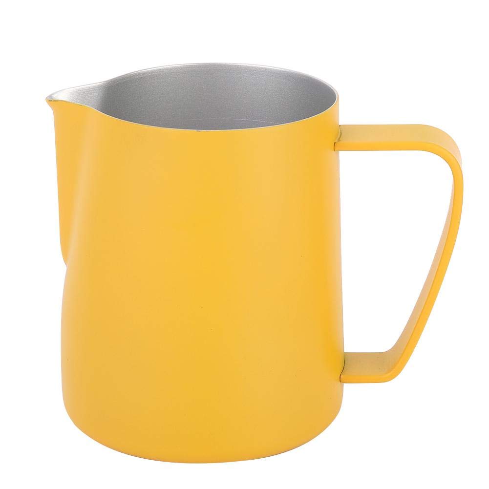 Milk Pitcher Frothing Cup, 600ml Stainless Steel Milk Frothing Cup Jug Pitcher Latte Art for Home Coffee Shop Use(Yellow)