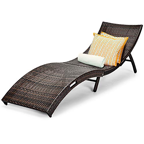 Tangkula Patio Rattan Chaise Lounge, Outdoor Wicker Lounge Chair, Foldable Chaise Lounge, Suitab ...