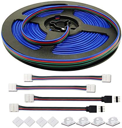 RGB LED Strip Extension Wire UL Recognized-AWSOM LED Strip Connectors Kit 4 Pin Cable 10mm Connectors for 5050 RGB Color LED Tape Lights