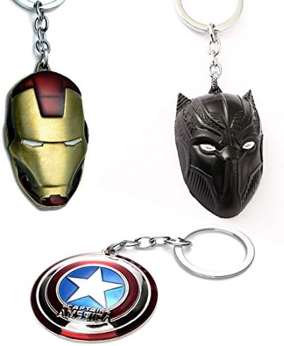 Marvel Black Panther Metal Head | Captain America Shield Pewter | Iron Man Mask Souvenir Key Ring Pendant