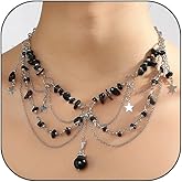 Meztole Renaissance Fairy Necklace for Women,Y2K Star Sun Moon Natural Crystal Tassel Chain Choker Necklaces Fantasy Renfaire Necklace for Woodland Fairycore Jewelry Cosplay Costume Accessories