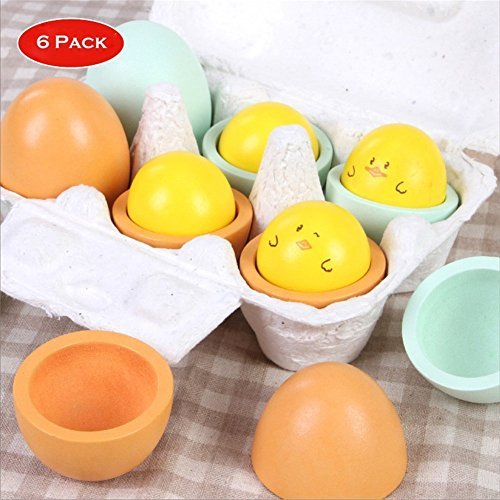 Liberty Imports 6 PCS Wooden Faux Fake Eggs in Carton Pretend Play
