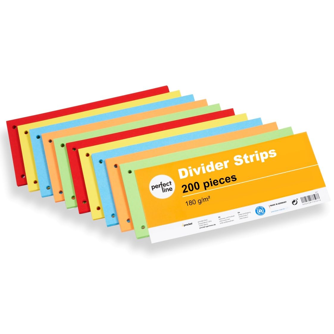 perfect line 200 Divider Strips for A4 folders, dividers for Ring Binders Made of Recycled Cardboard, Made in Germany, 5 Colours, Perforated