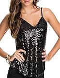 Haoduoyi Womens Sparkly Sequin V Neck Spaghetti Strap Party Top Shirt