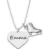Personalized Girls Figure Skating Necklace with Engraved Charm, Ice Skating Heart Pendent Charm Necklace For Figure Skaters, Skating Gifts for Women, Teens and Girls