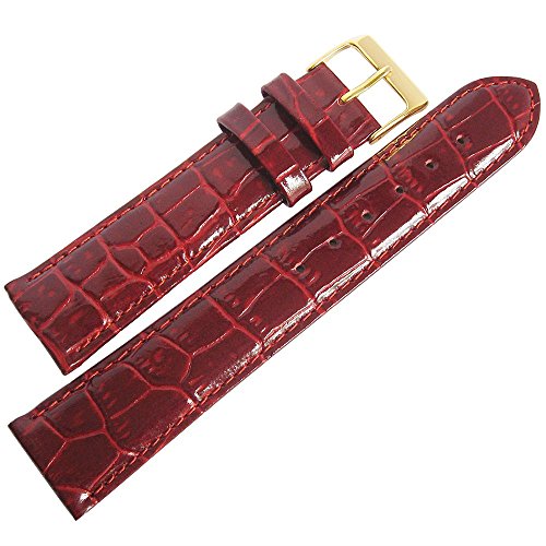 Fluco Crocodile-Grain 20mm Burgundy Leather Gold Buckle Watch Strap