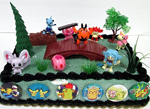 Pokemon 18 Piece Birthday Cake Topper Set Featuring 8 RANDOM Pokemon Character Figures and Other Decorative Themed Accessories