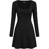 CIDER Women's Mini Dress Square Neck Long Sleeve Tie Back A Line Casual Dress with Pockets