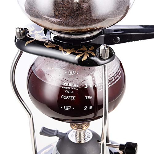 Yama Glass YAMCNT5 Tabletop w/Ceramic Base (20oz) 5-Cup Coffee Siphon with Butane Burner