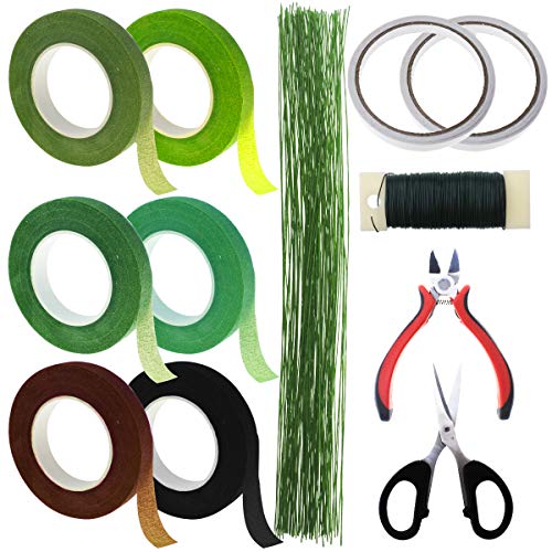 Jyongmer 12Pcs Floral Arrangement kit, Floral Craft Tools with 6Pcs Floral Tape 26 Gauge Stem Wire 22 Gauge Paddle Wire 2Pcs Double-Sided Tape, Floral Wire Cutter Shears for Bouquet Stem Wrap Florist - Thumbnail 5