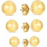 ILRYA 14K Gold Plated Ball Stud Earrings (3-Pair-Pack) 4MM 6MM and 8MM, High Polish, Hypoallergenic Gold Earrings Set for Women