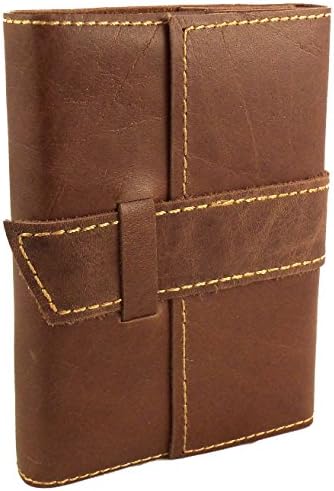 Rustic Ridge Distressed Leather Pocket Journal with Handmade Paper - 4" x 5" Pocket Size Travel Journal (Saddle Brown)