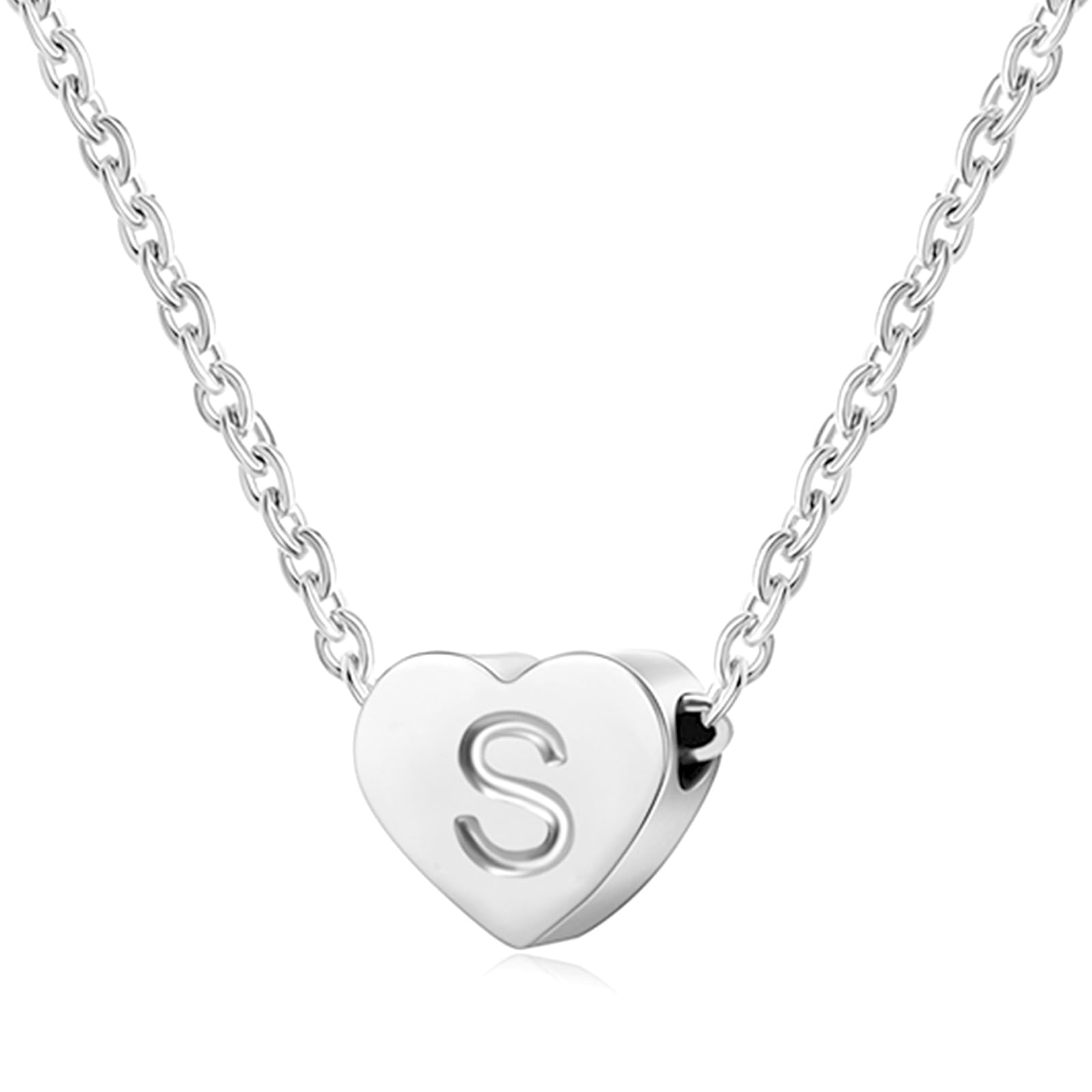 AFSTALR Silver Necklaces for Women Heart Initial Letter S Pendant Necklace Personalized Tiny Capital Alphabet Choker Chain Birthday Jewellery Gifts for Girls Girlfriend Wife Lady