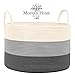 Modern Home & Co XXL Cotton Rope Basket 20X13.3 Woven Baby Laundry Baskets Storage Bins,Thread Hamper Decorative Clothes Wicker Bin With Long Handles Extra Large For Blanket,Pillows,Toy,Coiled Grey