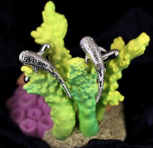 Sterling Silver Rhodium Plated 3D Whale Shark Sea Animal Cufflinks ocean marine diver Jewelry