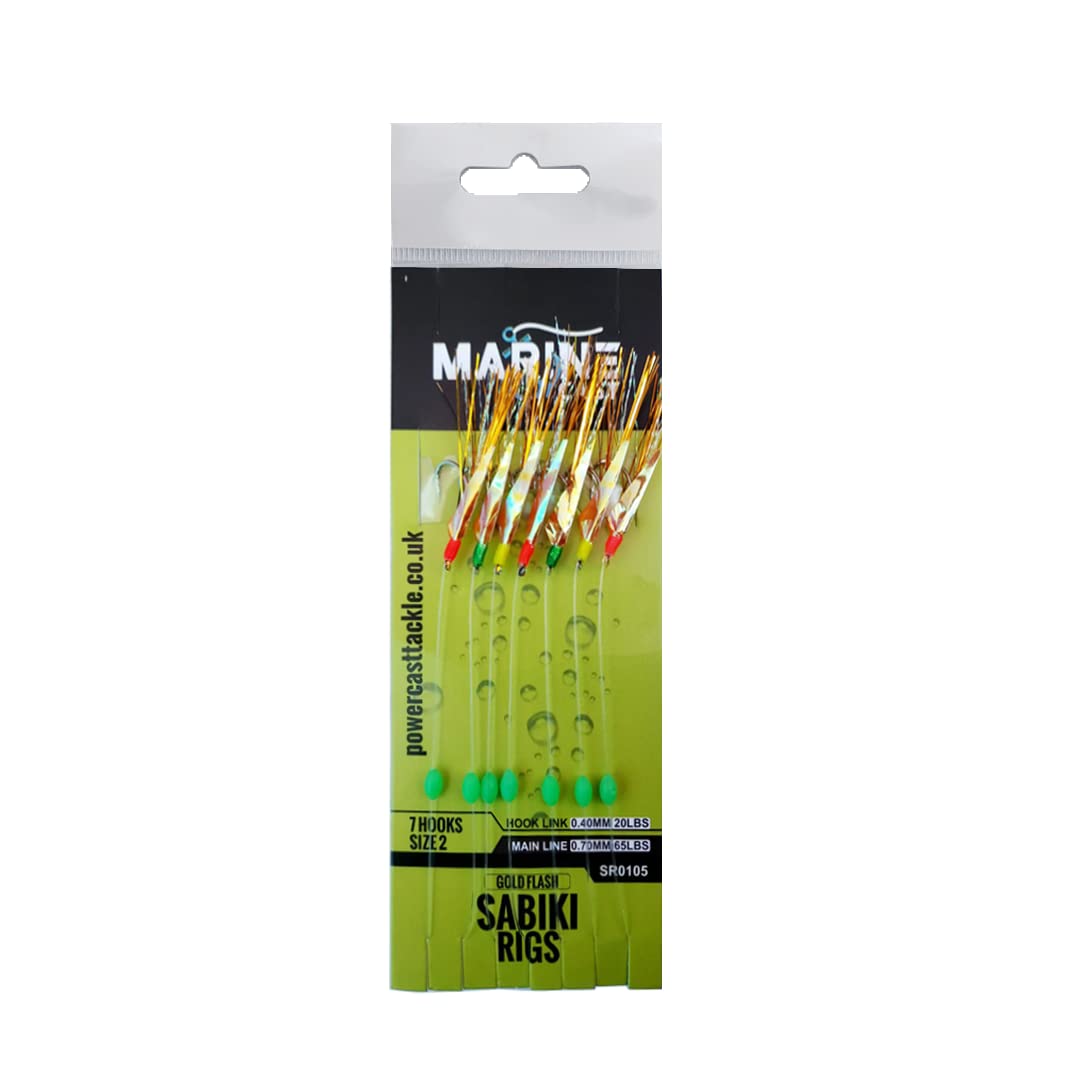 Marine Cast 7 hooks sabiki rigs/Mackerel feathers (5/10 pack) (Gold Flash(5pack))