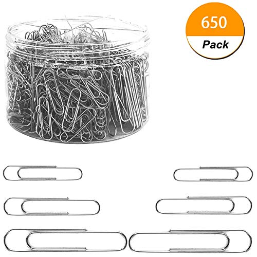 Youyuan Paper Clips, 650 Pieces Assorted Sizes Silver Paperclips, Small, Medium and Jumbo (28mm, 33mm, 50 mm), for Office School Clips and Personal Document Organizing (Certified Refurbished)