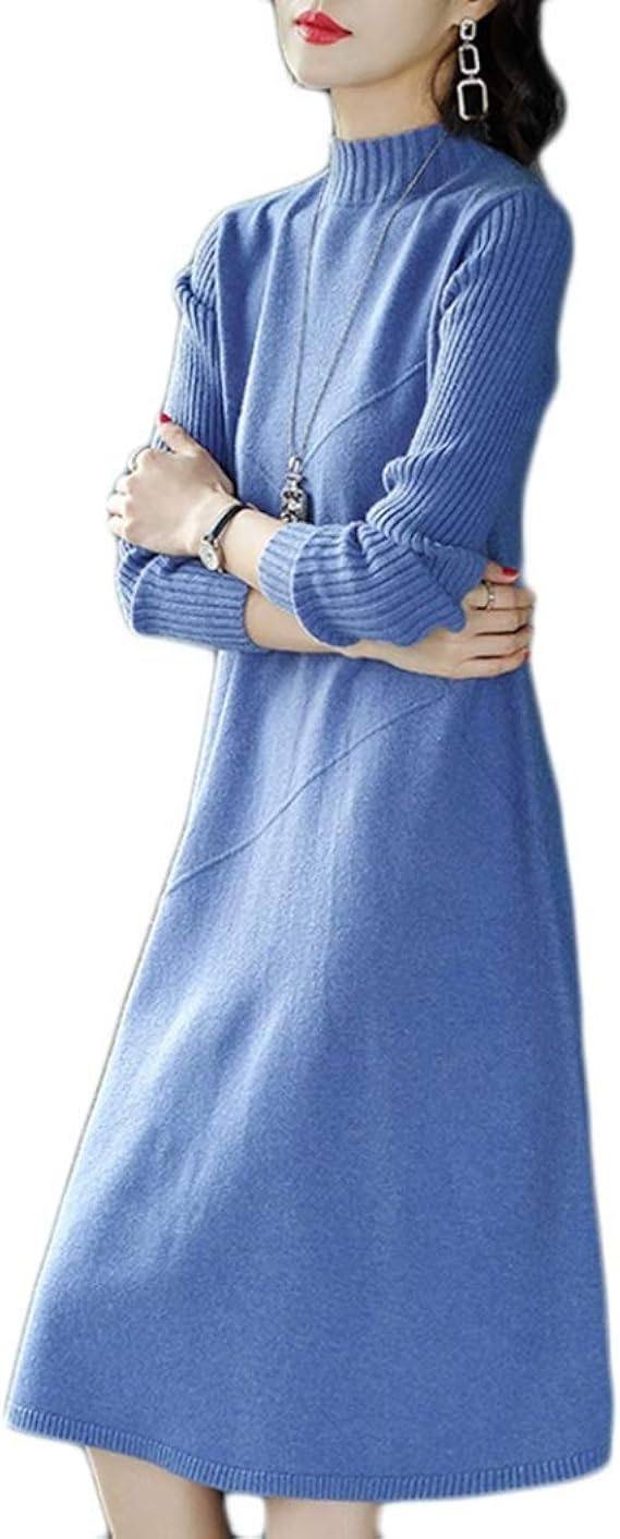 Amazon Co Jp ニットワンピース レディース S ロング丈 トップス ニット セーター 厚手 長袖 膝丈 マキシ丈 レディース ワンピ シンプル カジュアル きれいめ 春服 秋服 冬服 レディース ワンピース ニット レディース ブルー セーター 可愛い ロングワンピース 服