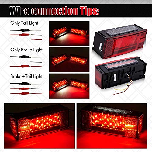 SUZCO 12V LED Rectangular Boat Trailer Lights Kit/Set, Tail License Stop Turn Running Signal Lights for Boat Trailer Truck RV Camper Snowmobile, Submersible Waterproof Over 80 inches DOT Compliant