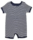Leveret Short Sleeve Snap Up Romper 100% Cotton (3-6 Months, Navy & White)
