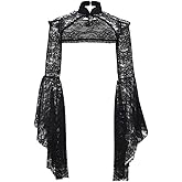 Women's Black Mesh Button Punk Lace Cropped Bolero Shrug Y2K Goth Grunge