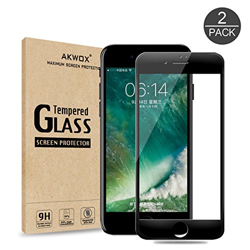 (Pack of 2) Screen Protector for iPhone 7 Plus 8 Plus, Akwox Full Cover iPhone 7 Plus 8 Plus Tempered Glass Screen Protector with ABS Curved Edge Frame, Anti-Fingerprint (Black)