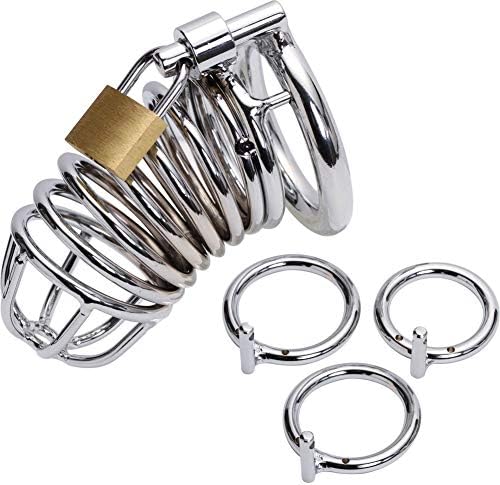 Uleade Male Chastity Device Cage With Lock and 2 Keys (Silver)