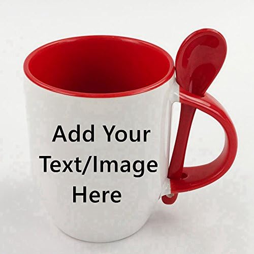 Custom Ceramic Coffee Mugs With Spoons - 10 Ounce -Personalization Tea Cup Mug Creative Gifts (-Red)