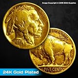 Real Buffalo Nickel (aka Indian Head Nickel) Plated in Pure 24K Gold