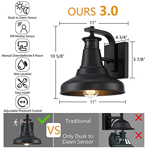 Untrammelife Outdoor Barn Light with Motion Sensor and Dusk to Dawn