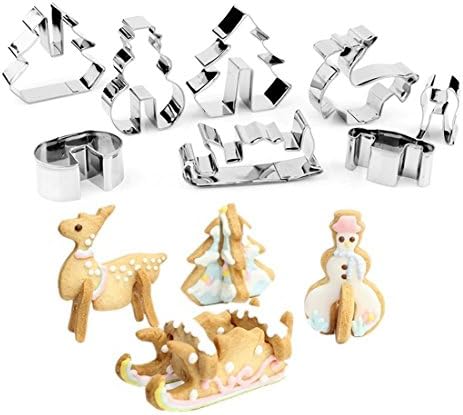 3D CHRISTMAS Cookie Cutter Set (Stainless Steel), Snowman, Christmas Tree, Deer And Sled by SHOWEET(8, Silver)