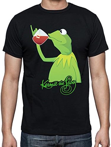 kermit the frog drink tea for men T shirt (Medium, Black)