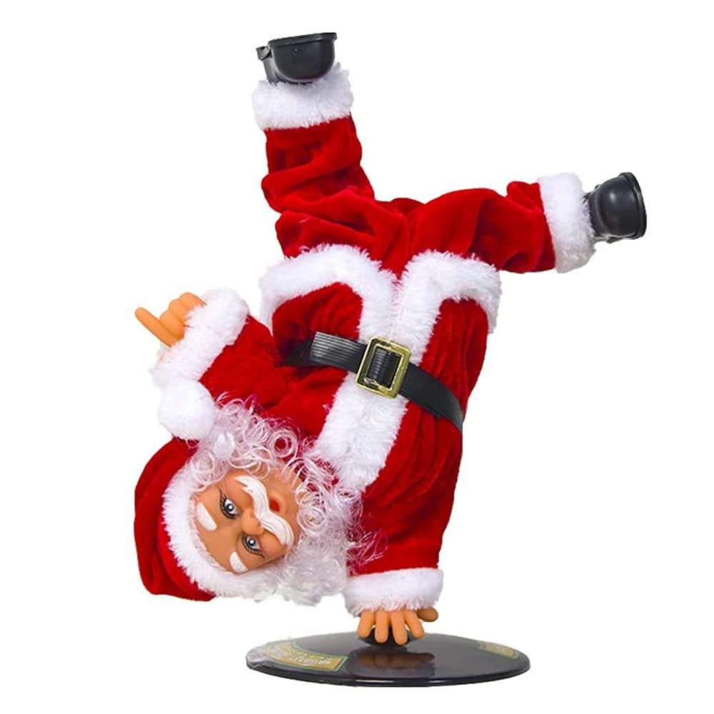 iNszkoos Electric Inverted Street Dance Rotating Santa Claus Toy with Music Handstand Singing and Dancing Chrismas Toy, Xmas Novelty Funny Dolls Christmas Ornament Decoration