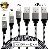 iPhone Charger, Bestfy Lightning Cable 3FT 6FT 10FT Nylon Braided 8Pin Lightning Charging & Sync Charger Cord for iPhoneX,8,7,7Plus, 6s, 6sPlus,6, 6Plus, iPhone5,5s,5c,SE, iPad, iPod & More (Black)