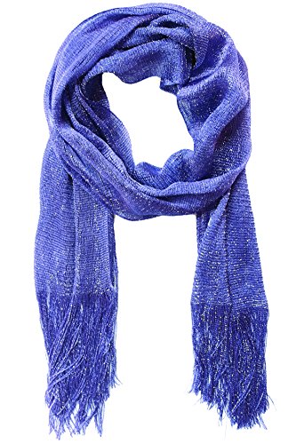 KMystic Sheer Mesh Glitter Sparkle Shawl Wrap Fringed Scarf (Royal)